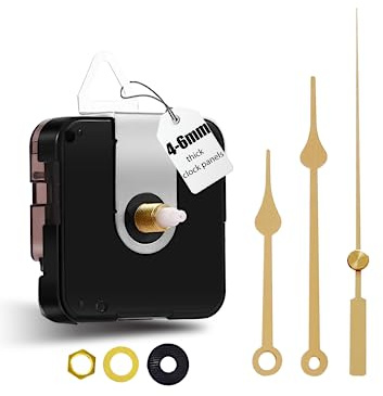 DEEWISH 12888 Mécanisme Horloge Murale Silencieux avec Aiguilles, mecanisme horloge pile, Remplacement DIY salon/pour Horloge Cuisine,Gesamtschaftlänge 17 mm, (Aiguilles dorées B)