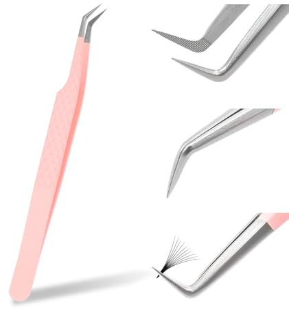 Professionelle Wimpernverlängerungspinzette für Wimpernverlängerungen, Metall-Edelstahl-Pinzette, rosafarbener Ellenbogen, alleinstehend (Zange der Königin)