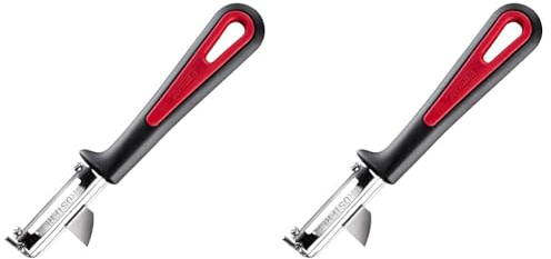 Westmark Universal-Sparschäler/Pendelschäler mit Ausstecher, Für Linkshänder, Gallant, Mit aufgeschraubter Edelstahlklinge, Farbe: Schwarz/Rot, 29032270, 16.5 x 3.7 x 2 cm (Packung mit 2)