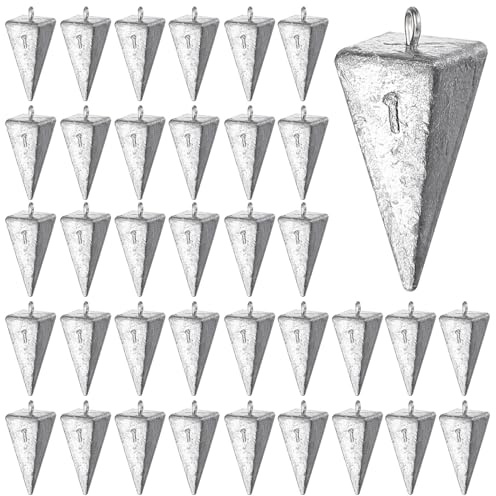 Leyndo 36 Pcs 1oz Pyramid Sinkers Fishing Weights Saltwater Fishing Weights Sinkers Fishing Gear Tackles for Ocean Saltwater Surf