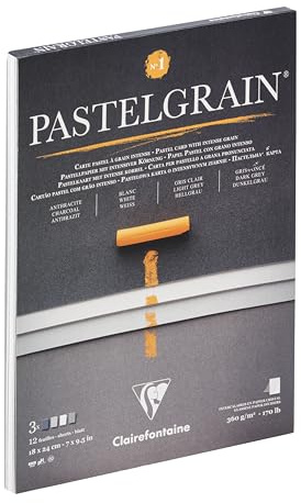 Clairefontaine 976057C Bloc Collé PastelGrain n°1 - 12 Feuilles Carte Spéciale pour Pastels Secs - 18x24 cm 360g - Assorti teintes grises - Intercalaires en Papier Cristal