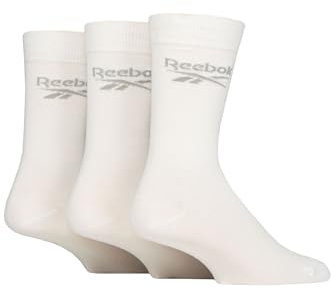 Reebok Chaussettes Hautes Homme Femme - Crew Confortables, Coton Respirant, Pour Marche Sport Quotidien Yoga Fitness Lavables, Lot de 3 Paires, Taille 43-45, Blanc