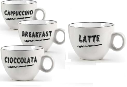 UTILISSIMI EDITACASA - Kit - Set 4 Tazza Mug Da Colazione per Cappuccino Latte Cioccolata - Caffè a Tinta Unita Semplice Elegante - Capienza 460 ml (bianco)