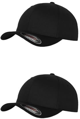 GIDUTEX Flexfit Unisex Wooly Combed Cap 2er Pack inkl. Schlüsselband Baseball Cap Basecap by (DE/NL/SE/PL, Alphanumerisch, S, M, Black/Black)