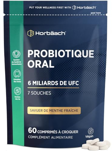 Oral Biotika för Mun | 60 Tuggbara Veganska Tabletter | Mintsmak | Kosttillskott för Dålig Andedräkt med Lactobacillus Acidophilus, Reuteri och mer | 6 Miljarder CFU | av Horbaach
