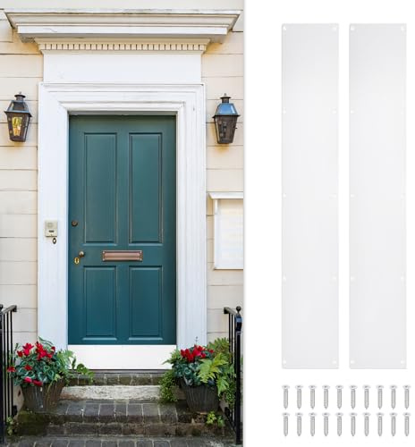 sourcing map 2pcs Door Kick Plate, 6 x 36 Inches Aluminum Kick Plate Door Plate, 1.5mm (1/16 Inch) Thickness, for Exterior Front Door or Back Door, White