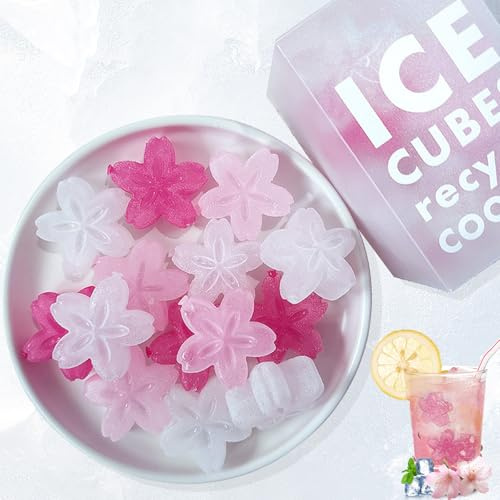 Cubitos de Hielo Reutilizables, Cubitos de hielo con forma de sakura 24 Piezas, para Fiesta Cocteles, Cubo Hielo Fiesta, Mantener la Comida Fresca para Whisky, Vino, Zumo de Bebida (Cherry blossom)