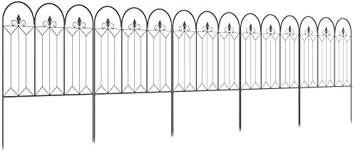 Outsunny Set Recinzioni da Giardino a 5 Pannelli con Paletti, Recinzione Decorativa Esterna in Metallo, per Giardino, Cortile, Prato e Aiuola, 305x79.5 cm, Nero