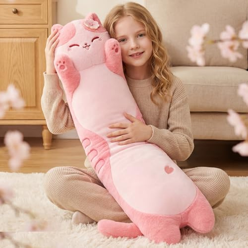 Mewaii Coussin en Peluche pour Chat Long Ultra Doux, Rembourrage supplémentaire pour Plus de Confort, Peluche de qualité supérieure comme Cadeau pour Petite Amie ou Amoureux des Chats, 110 cm