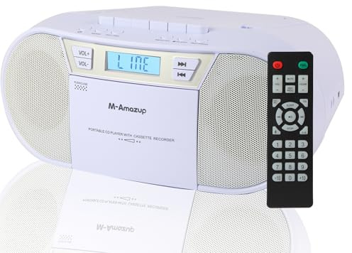 M-Amazup Boombox CD Player Portable, Cassette Player Combo with CD MP3 Bluetooth AUX TF USB FM Radio AC/DC Powered, Boom Box with Remote Control, Headphone Jack, Stereo Sound for Home,Kids,Gift