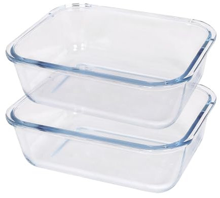 Argon Tableware Rectangular Glass Cake Dishes - 20cm x 15cm - 2x Medium Deep Pie Brownie Cheesecake Bread Sponge Oven Baking Tin Tray Pan | Microwave Safe, Freezer Safe