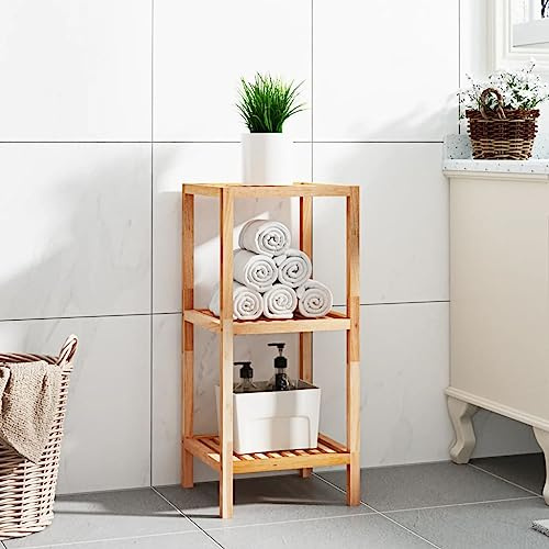 KTHLBRH Mensola doccia in legno di noce massello con 3 ripiani, mensola bagno per asciugamani e articoli igienici, spazio per bagno, lavanderia e balcone, design a doghe per ventilazione,