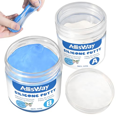 Allisway Gomma Siliconica per Stampi in Pasta, Silicone per Stampi da Colata, Silicone Putty, Elevata Precisione dei Dettagli, Adatto per Progetti DIY, Creazione di Gioielli, Modellismo, 250 g (A+B)