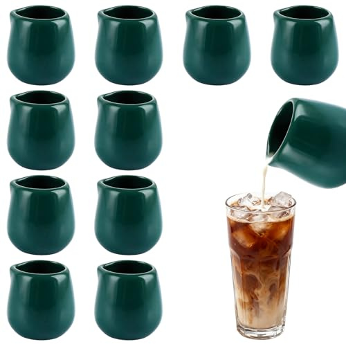 LDXDRU 12 Stück Grün Milchkännchen Porzellan 60ml Kleine Sahnekännchen Mini Porzellan- Milchschaumkännchen Milchkanne Mini-Kännchen für Milch Kaffee Sauce Soße Sirup Server