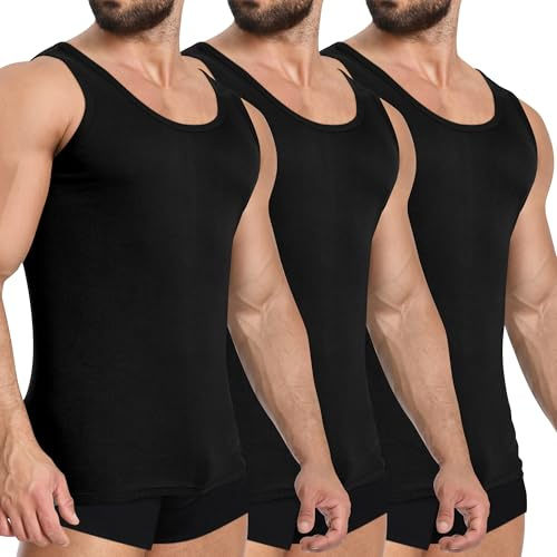 YOUCHAN Pack de 3 Camisetas Tirantes Hombre, sin Manga, 100% Algodón, Negras, Tallas M
