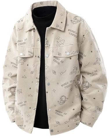 Veste Homme Velours Côtelé à Boutons-Pression Blouson Automne avec Multi-Poches Veste mi Saison Cowboy Chemise Uni Coupe Vent Cargo Surchemise Vintage Vestes décontractée à revers, style mature