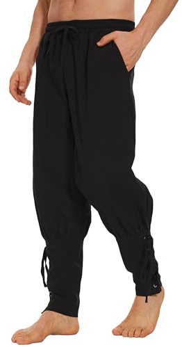 LUYANA Mens Medieval Renaissance Linen Pants Pirate Costume
