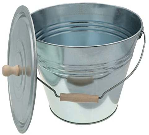 HRB Zinkeimer Ascheeimer mit Deckel Silber 15 Liter, ideale Kamin Zubehör Erweiterung, Eimer zur Lagerung von heißer und kalter Asche