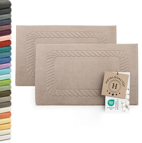 ZOLLNER 2er Set Badematten - weiche und saugstarke Duschvorleger - waschbar bis 95°C - Baumwolle - 50x70 cm in Fango