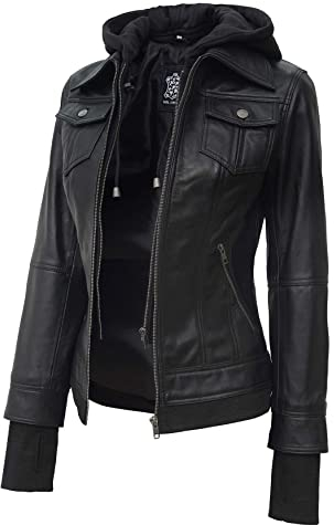 Blingsoul Hooded Leather Bomber Jacket For Women | [1309193] Betty - M
