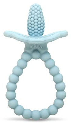 RaZbaby RaZberry Plus Baby Teether – Easy-to-Hold Toy for Front & Back Teething Relief, BerryBumps Texture for Sensory Development, Soothes Sore Gums, BPA-Free, Great Gift for Babies 3M+ – Blue