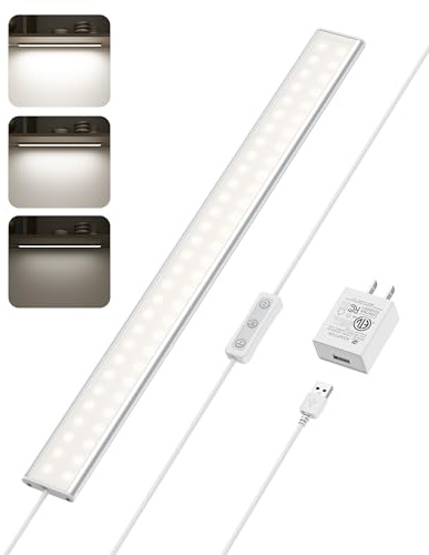 ASOKO Under Cabinet Lighting, Upgrade 16inch LED Closet Light with Dimmable 4500K Daylight White and Memory Function, Plug-in Under Counter Lights for Kitchen/Desk/Shelf/Workbench/Display Case/Room