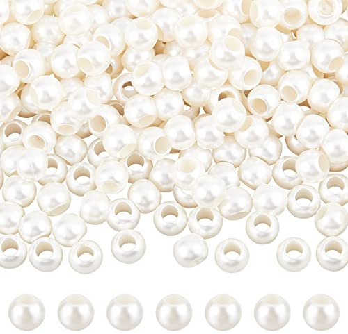 NBEADS 300 perlas sintéticas blancas de ABS, 11,8 x 9,5 mm, agujero grande, de plástico, perlas sintéticas, redondas, sueltas, espaciadoras, para hacer joyas, agujero: 5,8 mm