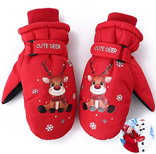 Qunkun Guantes de esquí para niños, manoplas para niños, guantes de esquí, manoplas para niños, manoplas impermeables, guantes térmicos para niñas y niños