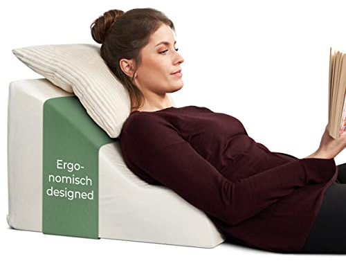 Ergonomisches Lesekissen für Bett und Sofa – Bequemes Rückenkissen mit Memory Foam – Verwendbar als Reflux Kissen, Keilkissen Bett, Bettkissen Rückenlehne im Sitzen und Liegen, GRAU