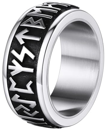 Supcare Vichinghi Anello Antistress Uomo Girevole, Argento Anelli Uomo Acciaio, Misura 22 Vintage Anello Uomo con Rune Vichinghe, Confezione Regalo