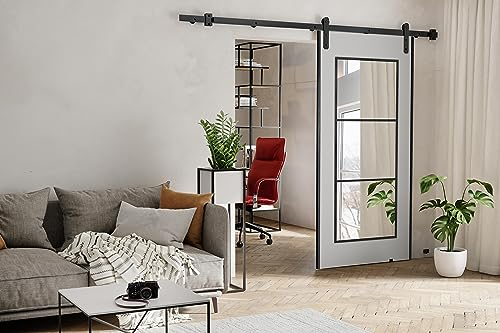 KIER FURNITURE POLI Wall-Mount Schiebetür – Schiebetür Komplettset Schiene Komplettset Mit Tür – Zimmertüren Mit Zarge Komplett - B86xH205xT1,6 cm - Weiß