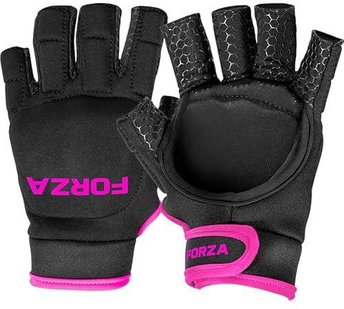 FORZA PU Hockey Gloves | Left Handed Field Hockey Gloves | Multiple Sizes (S, Half Finger Glove - Pink)