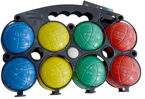 JELEX Boccia - Set da 8 pezzi, diametro 7,2 cm, con cestino e una sfera per giochi all'aperto in giardino o in spiaggia (multicolore)