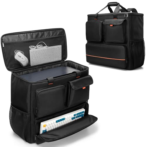 Trunab PC Desktop Carrying Case with Multiple Storage Pockets, PC Computer Tower Backpack Bag, Traveling Carrier for Keyboard, Cable, Mouse and Headphone, Bag Only