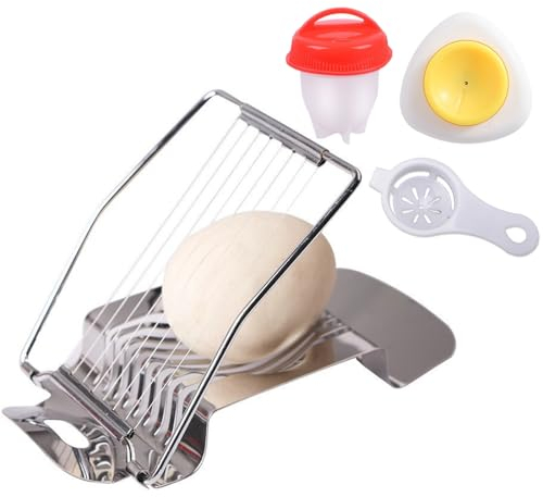 AYNKH Set of 4 Egg Slicer for Boiled Eggs, Egg Cutter Semi-Automatic Egg Piercer Pricker Pinhole Egg Opener Banana Slicer Strawberry Cutter Multipurpose Kitchen Tools