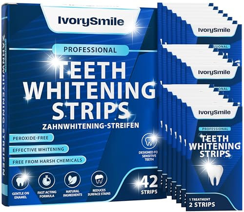 IvorySmile Professional Teeth Whitening Strips 21 Treatments | Safe for Enamel | Non Sensitive Teeth Whitening | Bright Smile Without Any Harm | Pack of 42 Strips + Mouth Opener Included