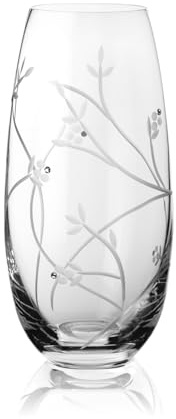 DIAMANTE Swarovski Barrel Shaped Crystal Glass Vase Leaf - Hand Cut Flowering Vine Decoration with Swarovski Crystals - 25cm in gift box