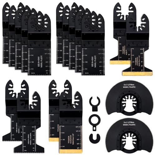 Yerbay 21PCS Lame Utensile Multifunzione Titanio, Lame Oscillanti Accessori per Legno Plastica Metallo,per Makita Einhell Fein Ryobi Milwaukee Dewalt Multimaster Parkside Bosch