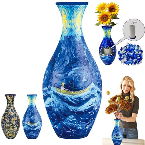 3D Puzzle Vase, 3D Jigsaw Puzzles for Adults, Unique Arts Flower Jigsaws for Flowers Arrangement and Home Decor, Detachable Puzzle Planter Made By 160 Curved Plastic Puzzles Pieces (Boat)