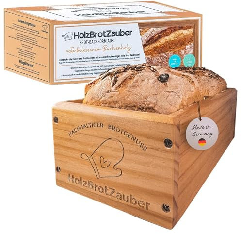 HOLZBROTZAUBER 30cm Brotbackform aus Buchenholz - Brot selber backen Backform - integrierter Trennsteg - Holzbackform für jedes beliebige Brot - Buchenholz Backkasten - Brotbackrahmen für 1,5kg Brot