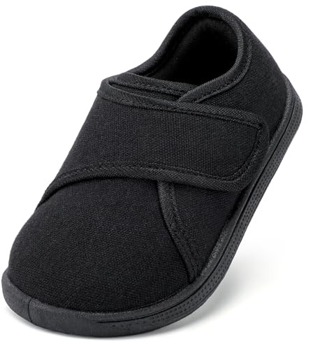 STQ KIDS School Shoes Boys Girls Baby Black Plimsolls PE Plimsoles Toddler School Pumps Wide Toe Box Barefoot First Walking Trainers Infant Non-Slip Soft Lightweight Minimalist Black Size 11 UK Child