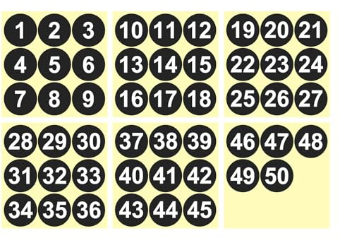 PATIKIL Adesivi numerati da 1 a 50, 3 pollici / 75mm, Etichette rotondo autoadesive in vinile decorazioni a punti colorate per organizzazione inventario scatole archivio, Nero