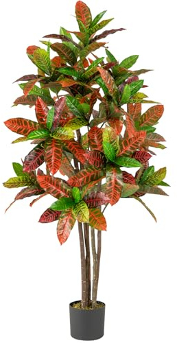 GIANTEX Croton konstgjord växt 150 cm, krukträd med flerfärgade PEVA-blad, massivt trästam, realistiskt mossa, falskt Croton-träd för vardagsrum, kontor, bröllop, fest