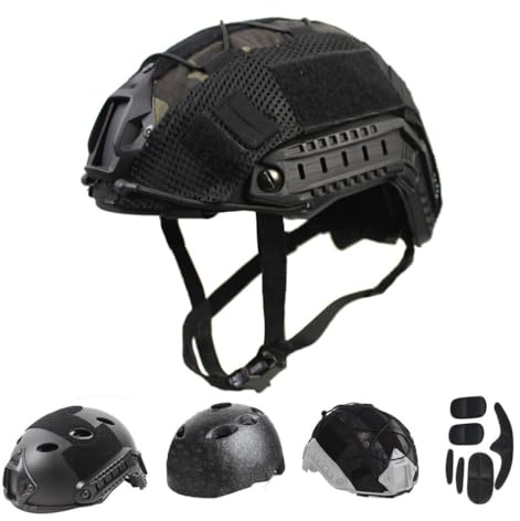 Casque Militaire Tactique PJ Paintball Airsoft Casque Fast avec Support NVG et Rail de Guidage Iatéral