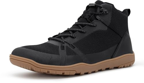 FEFELUIS Men's Barefoot Boot - Zero Drop Wide Toe Minimalist Sneakers Ankle Support Hiking Shoes Black Size 10