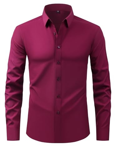 Vhersily Camisa de hombre elástica con botones y mangas largas sin arrugas Slim Fit Formal Business, a la moda, para viajes y paseos, cómoda y versátil para look, fácil de limpiar