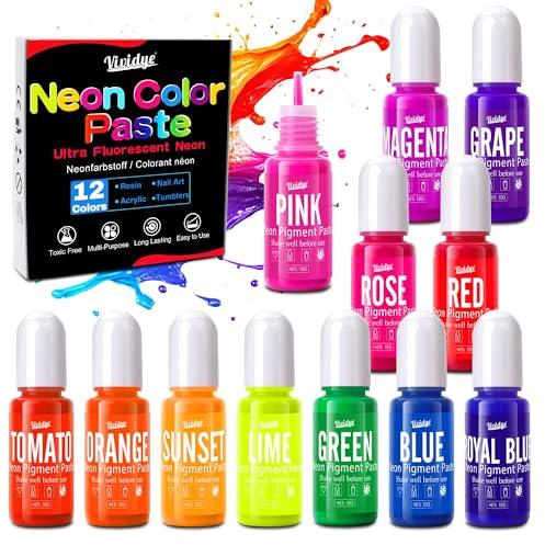 Vividye Pasta pigmentata neon – 12 x 10 g pigmenti coloranti al neon concentrati per resina epossidica, nail design, sottile, pittura, candele, produzione di sapone