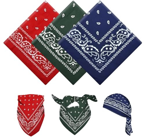 YAWYO 3 Bandanas Multiusos con Estampado Paisley, Unisex, Diademas, Diademas para Mujer y Hombre, Accesorios Vaquero