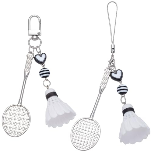 BEAMARKER 2 st. Badminton nyckelring sport nyckelring med hänge minimalistisk nyckelring av vit boll legering racket konstharts skola dekorativ nyckelring hänge för