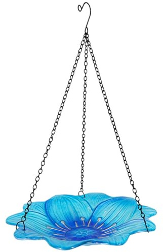 Wedhapy Stazione di Alimentazione per Uccelli Bagno per Uccelli sospeso 10'' Ciotola da Bagno Mangiatoia per Acqua Decorativa Fiore Stazione di Alimentazione sospesa in Vetro per Esterno per Giardino